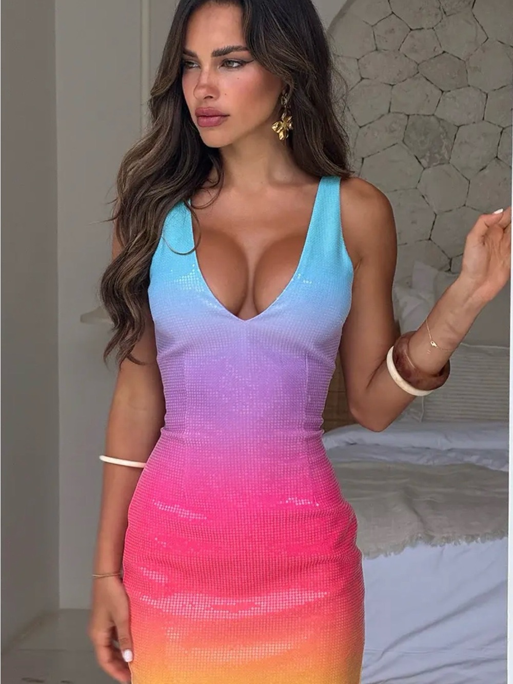 Runaway The Label MALIBU MINI DRESS - RAINBOW Size 6 - Picture 2 of 10